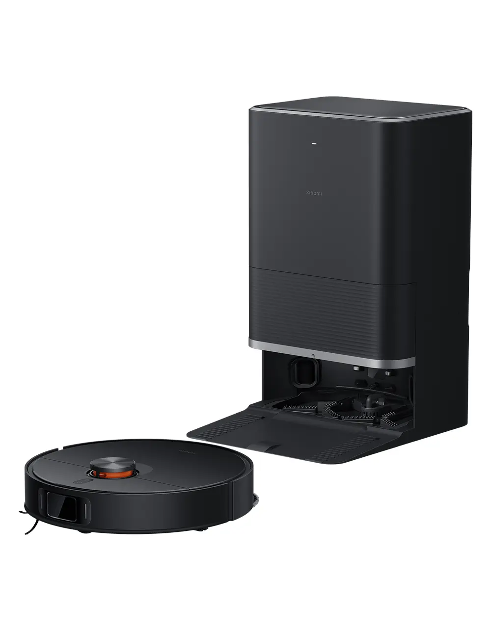 Dual rotating mops on Xiaomi X20 Max actively scrubbing a dried spill on tile floor