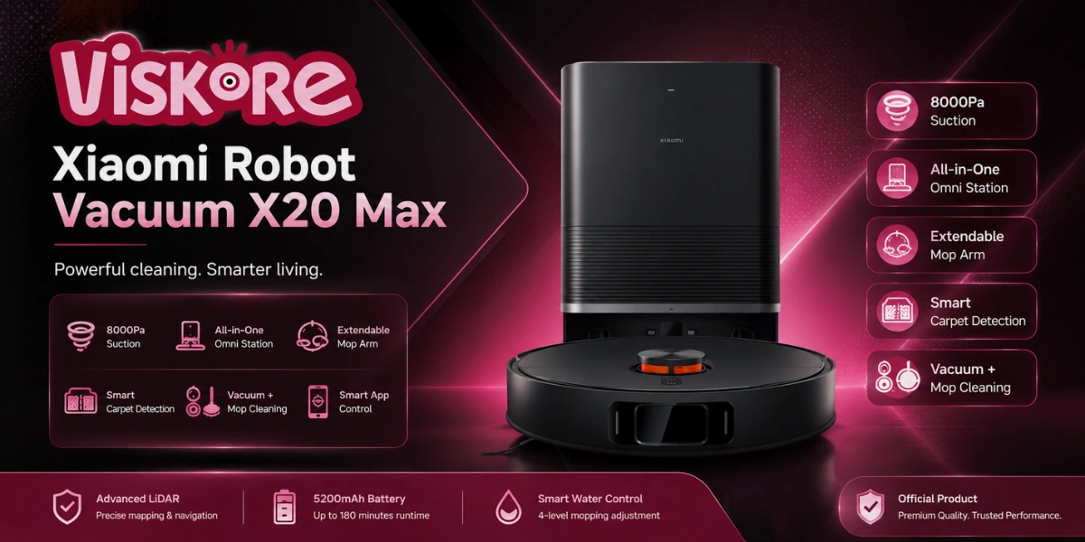 Xiaomi Robot Vacuum X20 Max GCC Version, 8000Pa Suction, All-in-One Omni Station, Extendable Mop Arm, Hair-Cutting Brush, Smart Carpet Detection, for Home Floor Cleaning