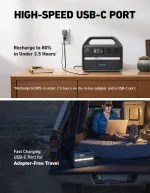 Anker 535 PowerHouse Portable Power Station, 512Wh Capacity, 500W Output, LiFePO4 Battery Backup Generator, Compact Power for Home Backup, Camping and Travel - Image 3