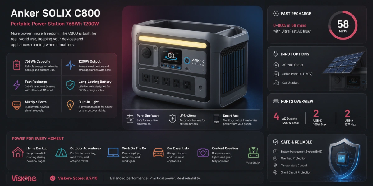 Anker SOLIX C800 Portable Power Station 768Wh 1200W