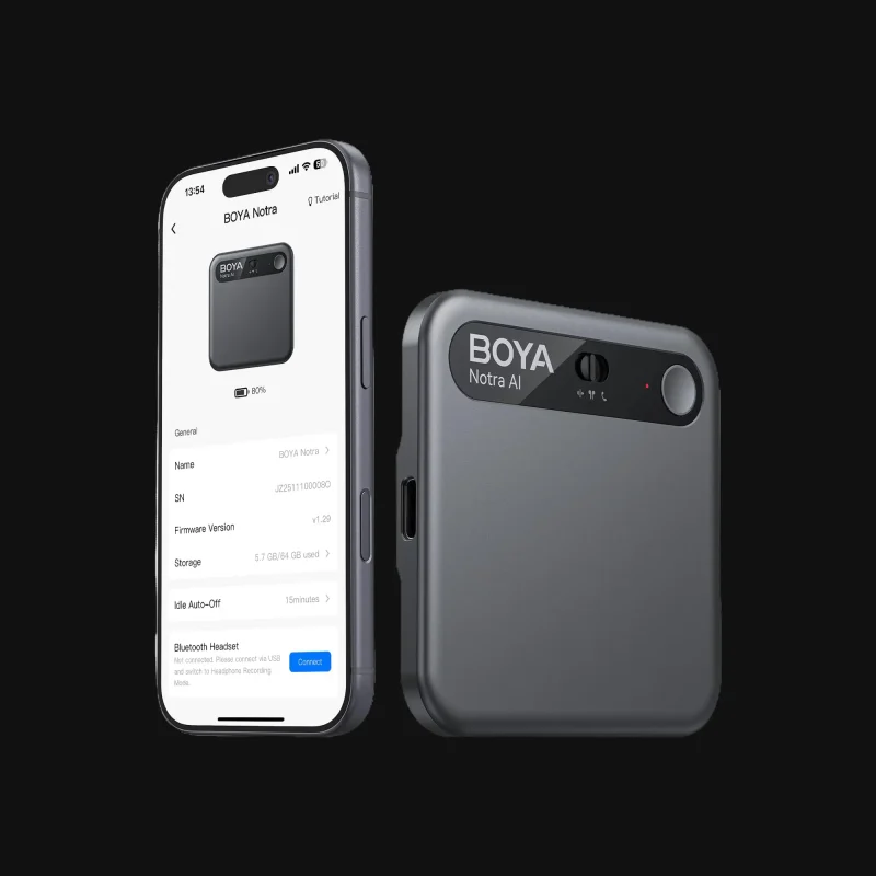 BOYA Notra AI Note Taker, Smart Recording and Transcription Device, 64GB Local Storage, AI Noise Cancellation, 10m Pickup Range, Up to 24 Hours Recording, for Meetings, Phone Calls and Bluetooth Earbud Conversations