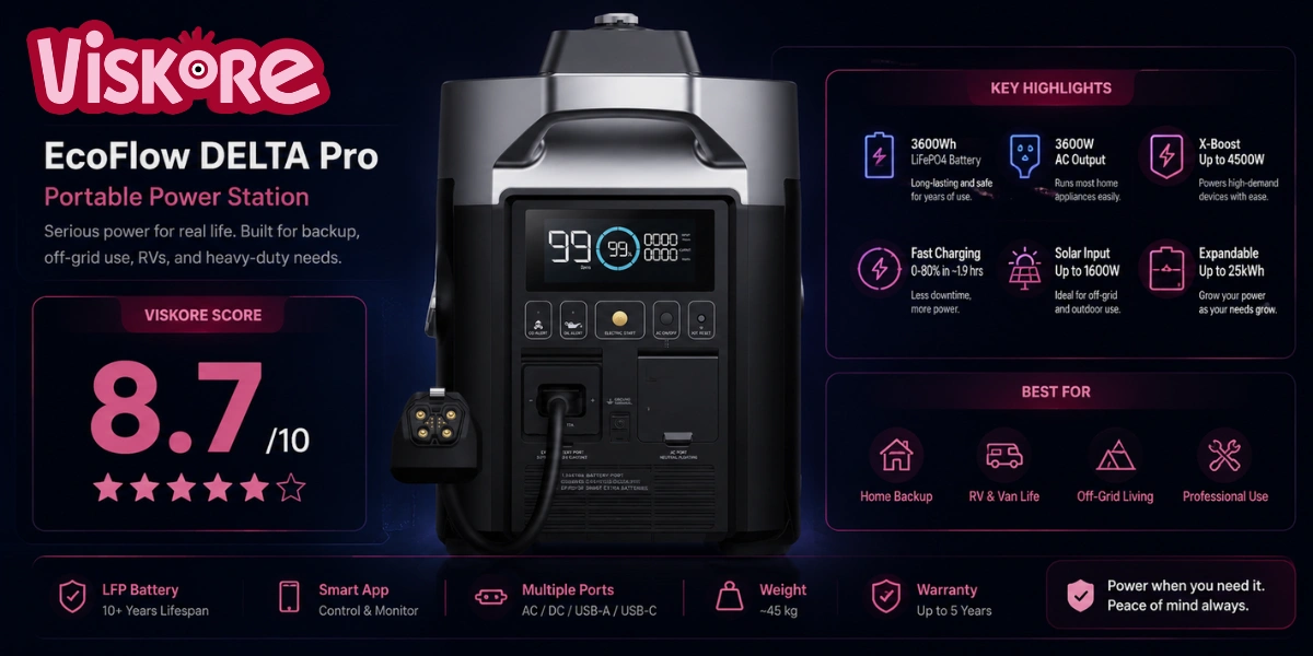 EcoFlow DELTA Pro Portable Power Station, 3600Wh LiFePO4 Battery Capacity, 3600W AC Output with 7200W Surge, Expandable up to 25kWh, Fast MultiCharge Technology, Home Backup Power, RV Travel and Off-Grid Camping Use