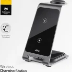JBQ 3-in-1 Wireless Charging Station WIC-01, Multi-Device Wireless Charger for Phone Earbuds and Smartwatch, Fast Qi Charging Stand, Compact Desktop Charging Dock for Home Office and Travel