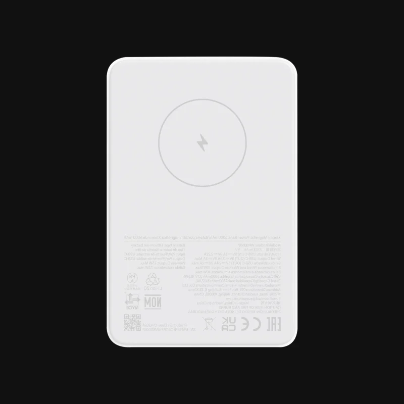 Xiaomi Magnetic Power Bank 5000mAh WPB0507, Magnetic Wireless Charging, USB-C Fast Charging