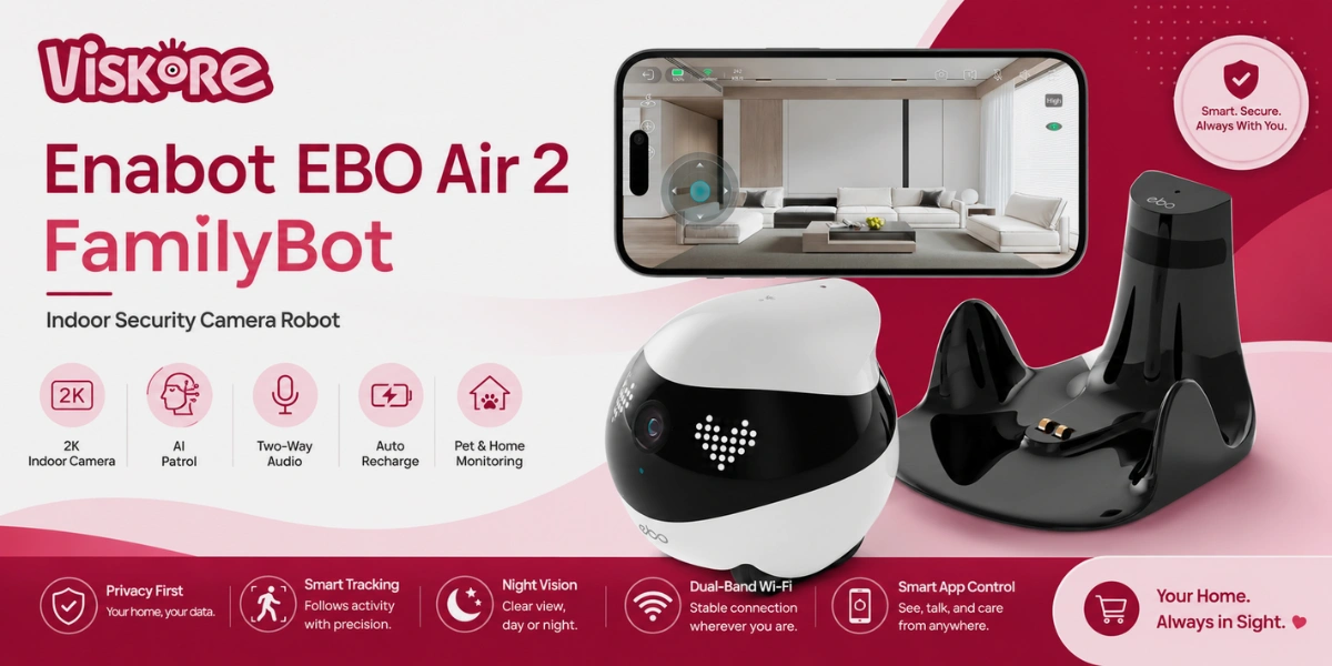 Enabot EBO Air 2 FamilyBot Indoor Security Camera Robot, 2K 2304 x 1296 Pet Camera, 360 AI Patrol, Two Way Audio, Auto Recharge, WiFi Smart Camera for Home Security and Pet Monitoring