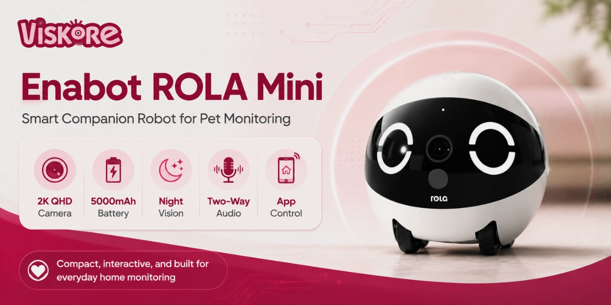 Enabot ROLA Mini Companion Robot, 2K QHD Pet Camera, 5000mAh Battery, Night Vision, Two-Way Audio, App Control, GCC Version, for Home Pet Monitoring and Remote Interaction